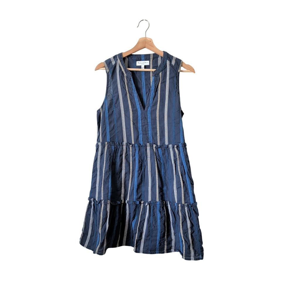 Michael Stars Navy Blue Striped Tiered Cotton Gauze Mini Dress Womens M Travel